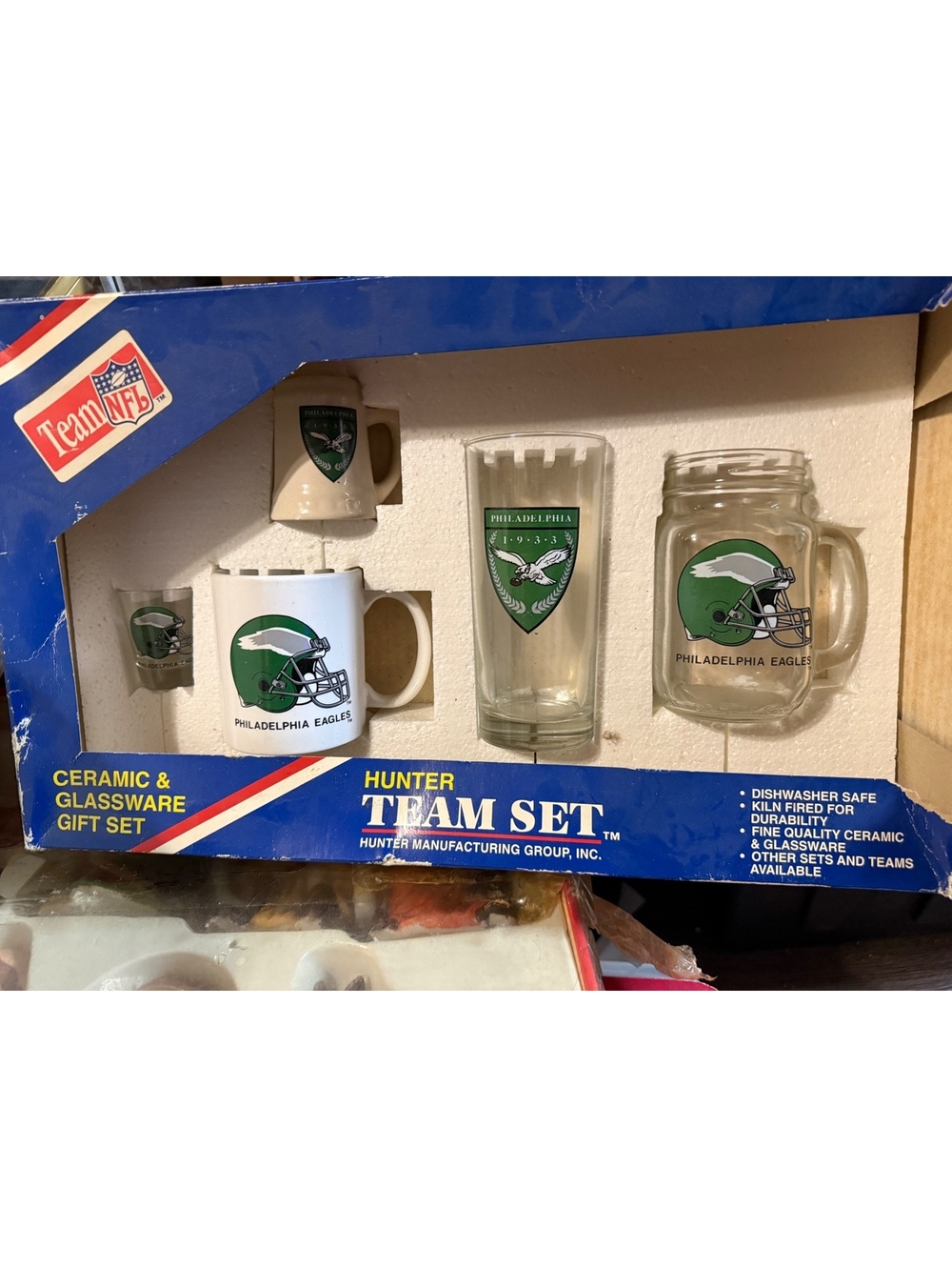 Vintage Philadelphia Eagles Ceramic & Glassware Hunter Team Set